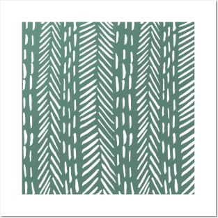 Abstract herringbone pattern - white and sage Posters and Art